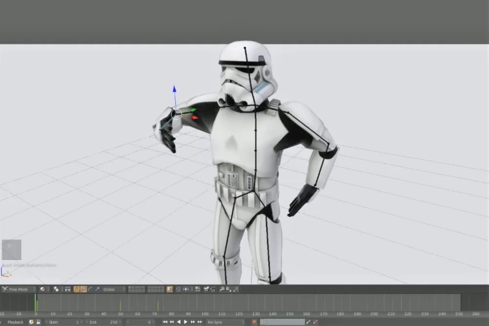 Animating a rigged Stormtrooper. (Source: Remington Creative / YouTube)