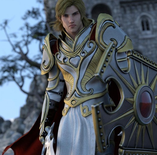 Knight in armor after setting the Metallic Flakes Color image map, to my original armor textures. (Image Source: thinkdrawart.com)