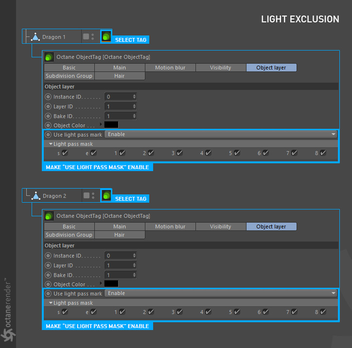 c4d light linking octane