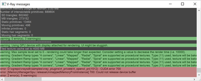 CUDA error 719, Cuda error 700, Could not release device buffer. Source: support.chaos.com