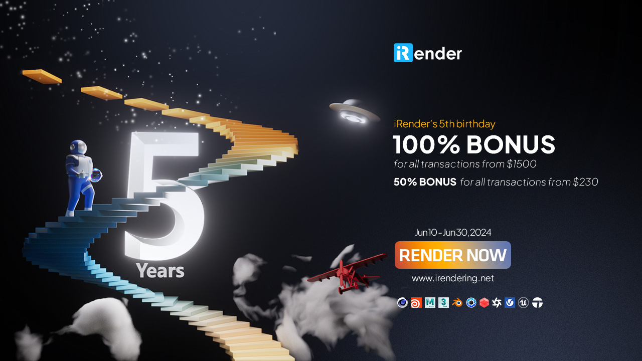 iRender 100% bonus for all transaction from $1500